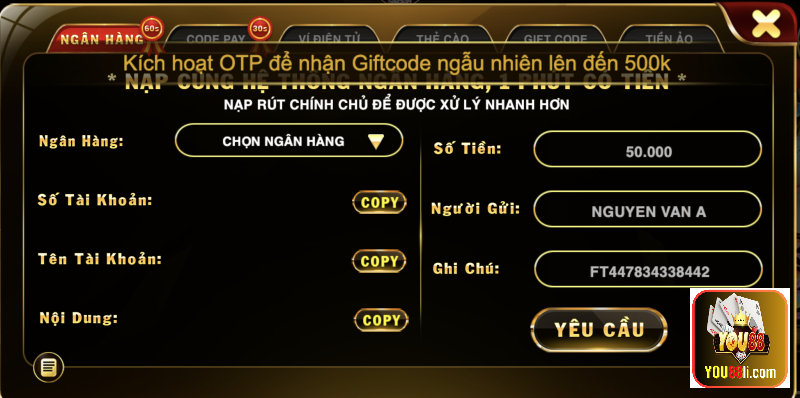 Hướng dẫn cách nạp tiền YOU88 qua VNDirect