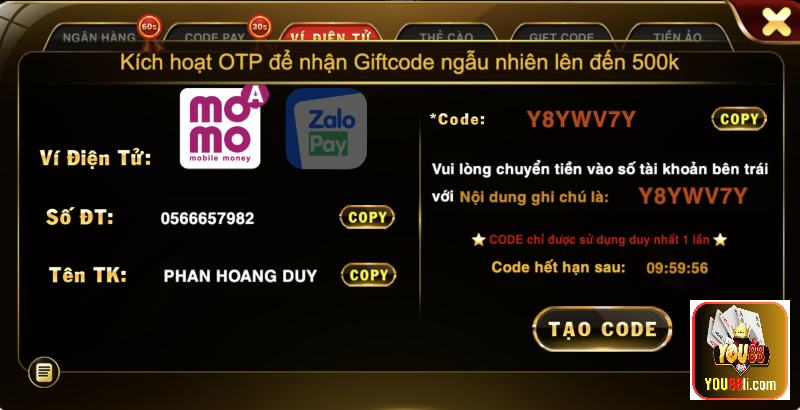 Hướng dẫn chi tiết cách nạp tiền YOU88 qua Momo Pay