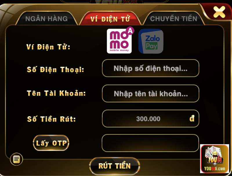 Có thể rút tiền You88 qua ví Momo